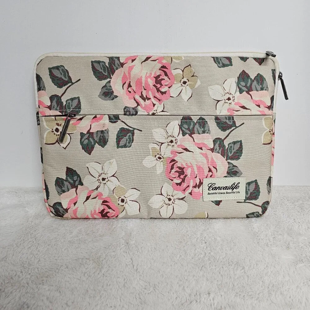 Canvaslife Green Pink Floral Canvas Padded Electronic Device Protector Case